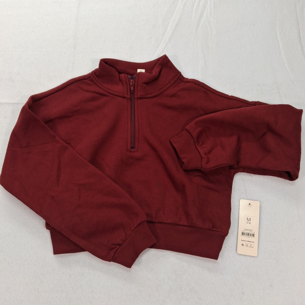 Weekend Academy Sweatshirt Girls M 7-8 WA Fleece Qtr Zip Maroon Cropped NEW